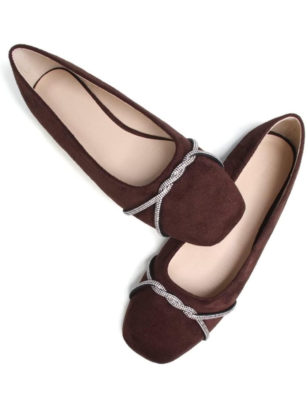 Women's P Late Brown Chain Ballet Flats Fashion Pointed Toe Slip On Dress Shoes - Picture 2 of 6